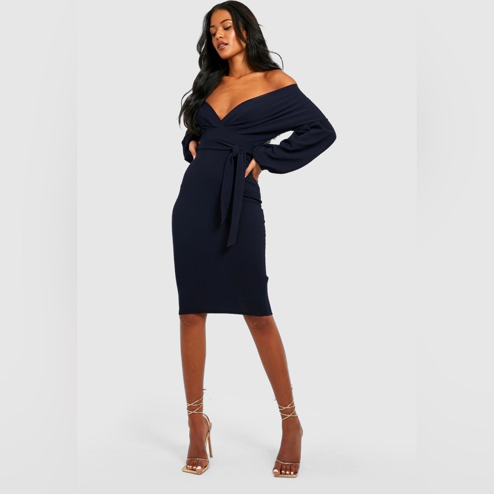 Boohoo Tall off shoulder dress